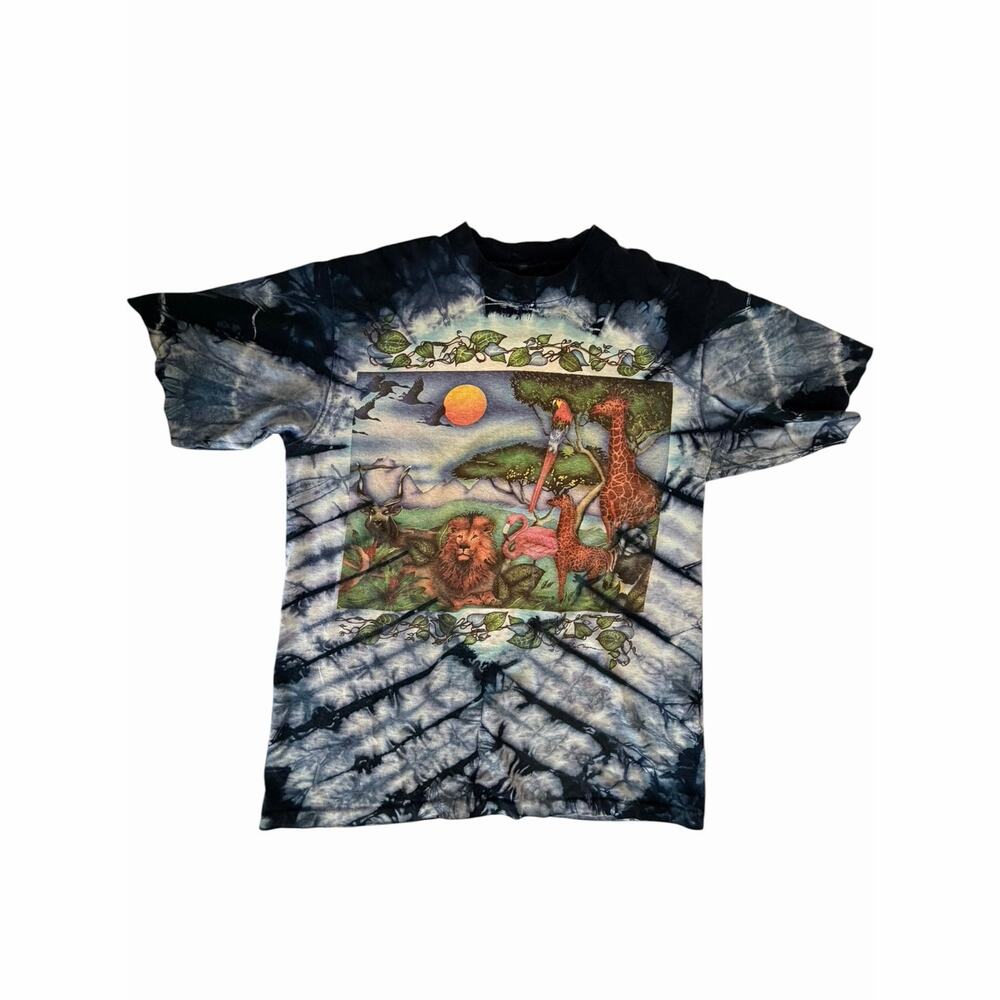 Lisa Chapman Vtg 90s Rare Wildlife Tie Dye Single Stitch Graphic Tee L Boho
